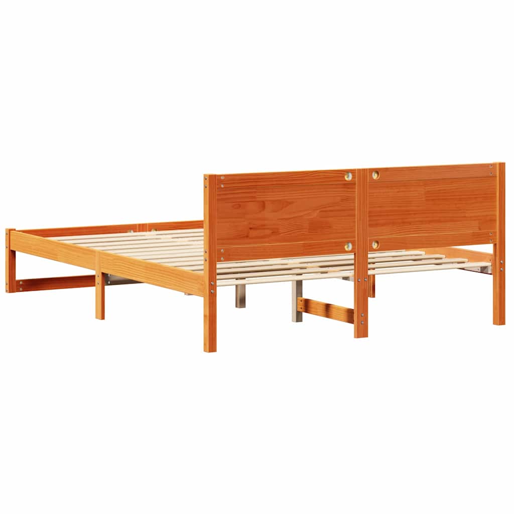 Bed Frame with Headboard Wax Brown 140 x 200 cm Solid Pine Wood