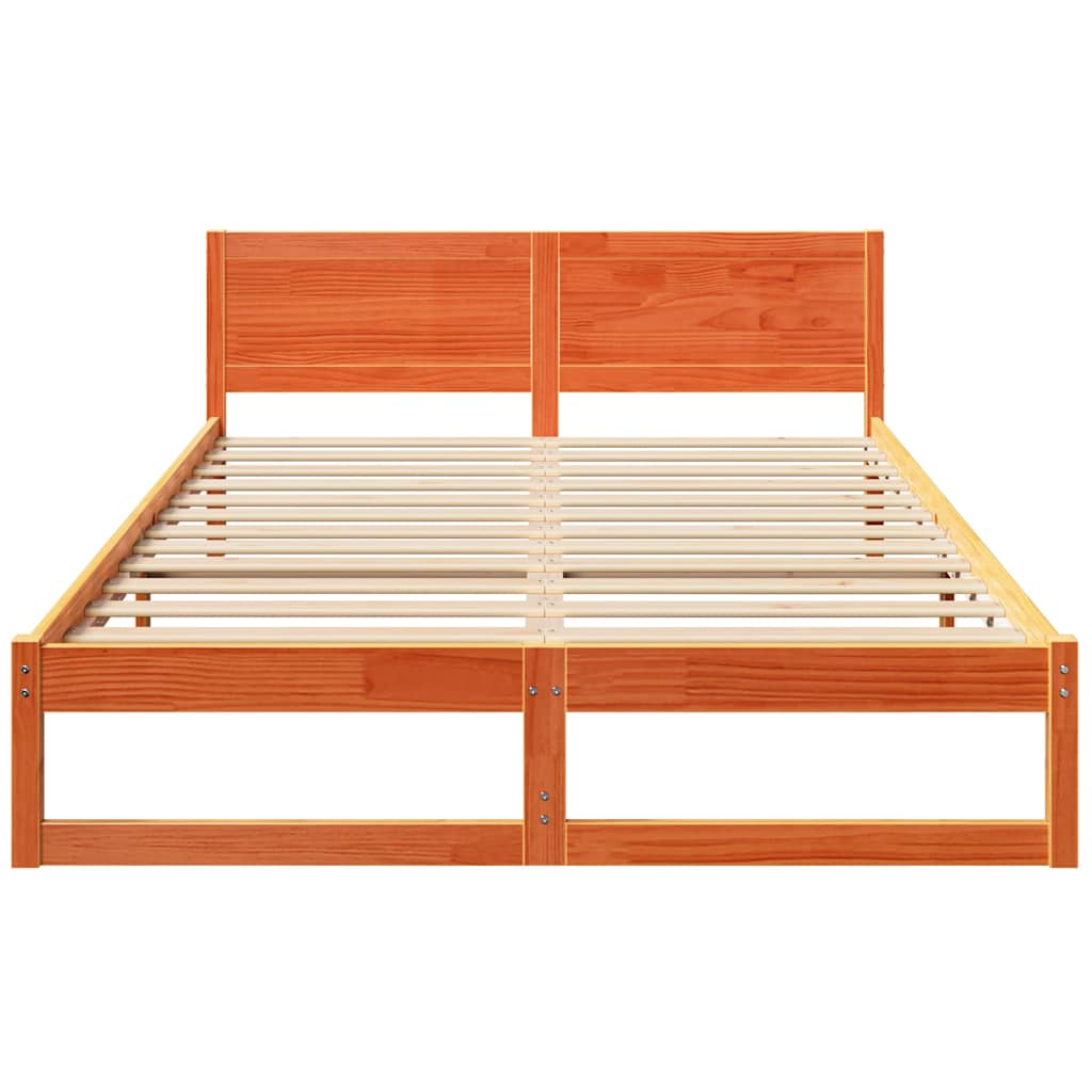 Bed Frame with Headboard Wax Brown 140 x 200 cm Solid Pine Wood