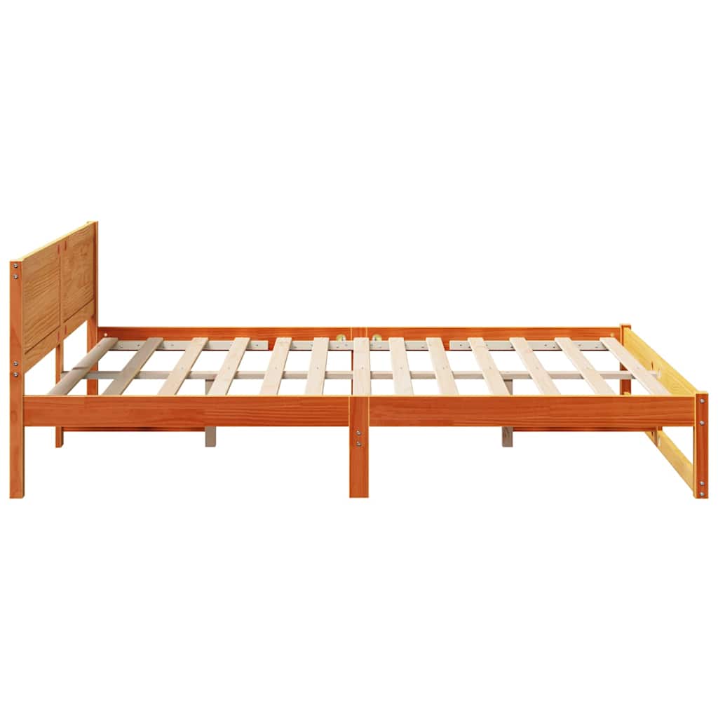 Bed Frame with Headboard Wax Brown 140 x 200 cm Solid Pine Wood