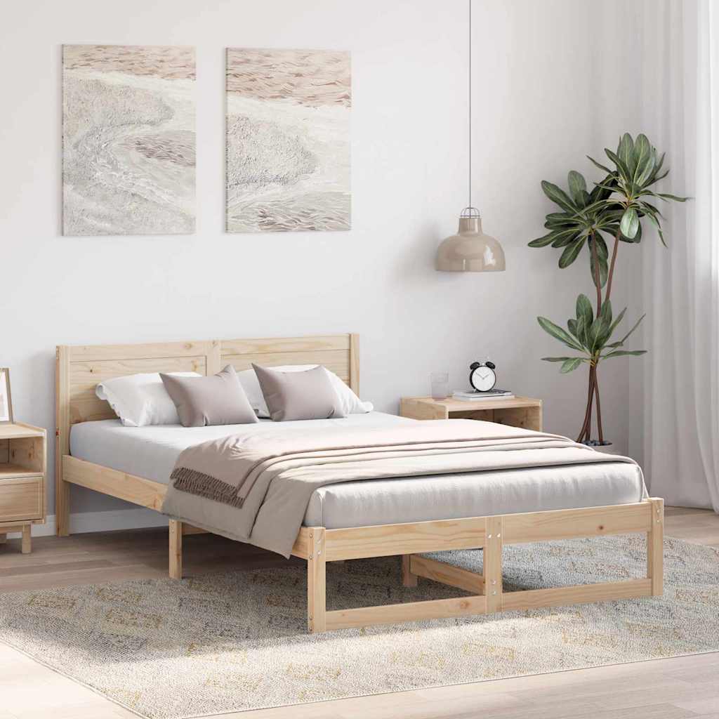 Bed Frame with Headboard Natural 120 x 200 cm Solid Pine Wood