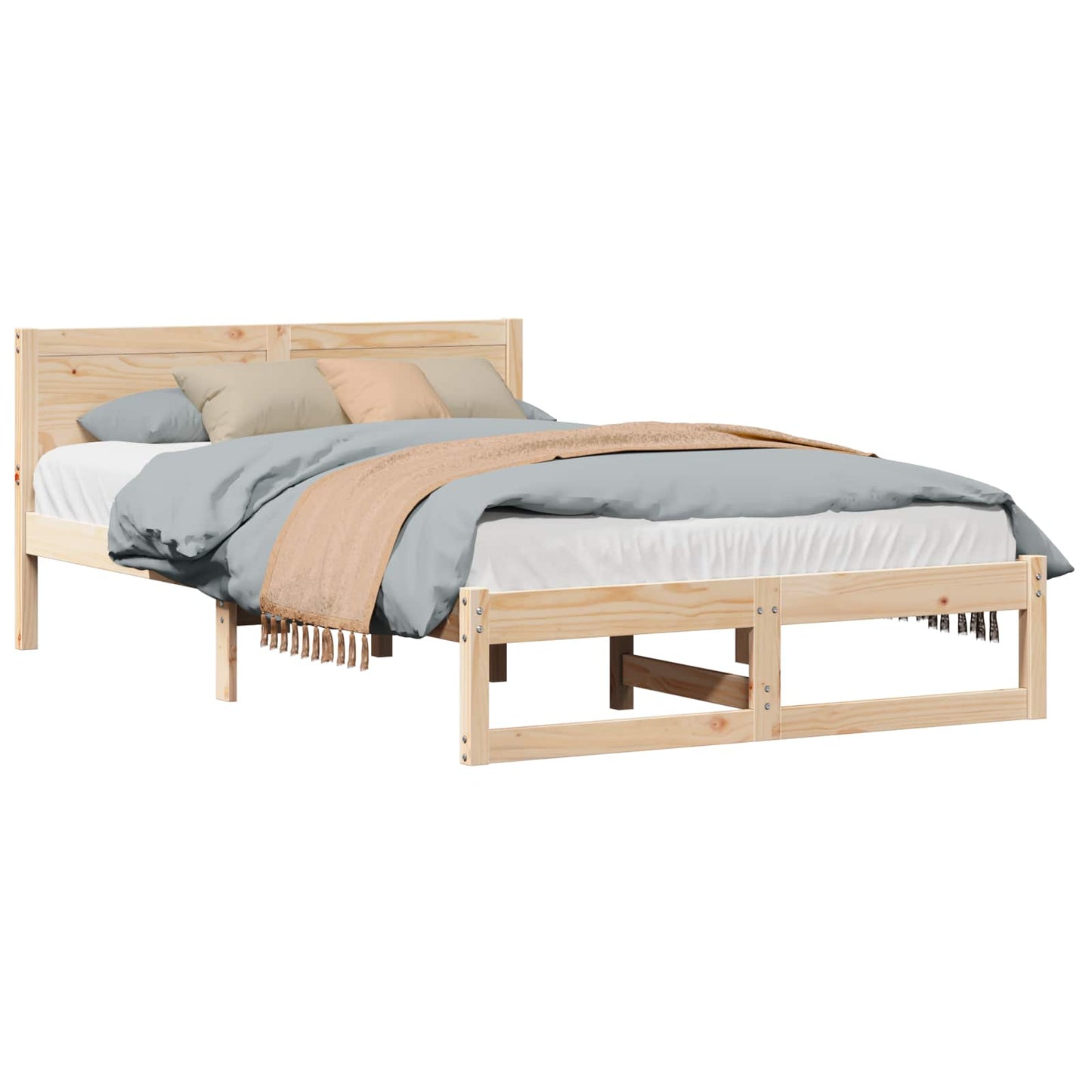 Bed Frame with Headboard Natural 120 x 200 cm Solid Pine Wood