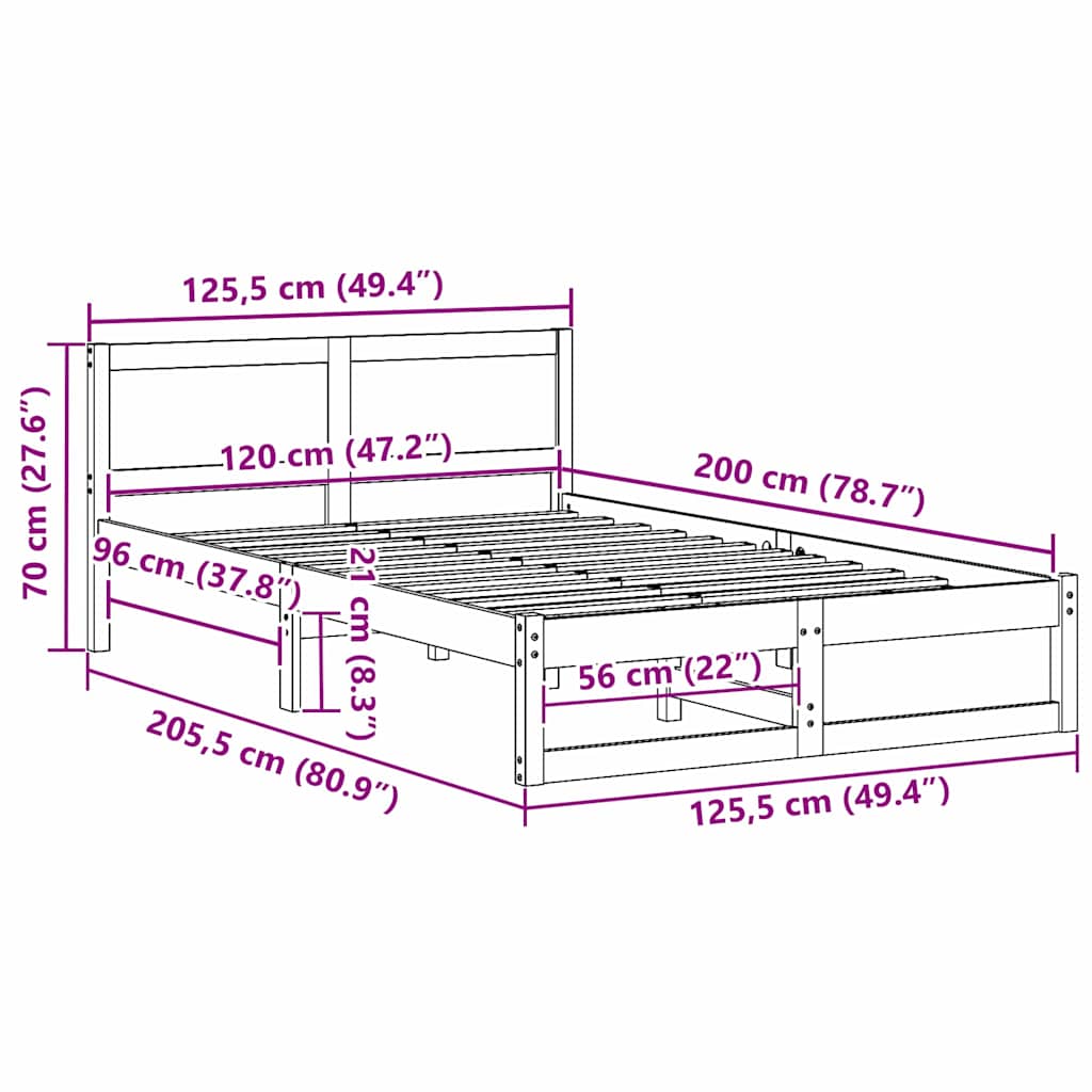 Bed Frame with Headboard Natural 120 x 200 cm Solid Pine Wood