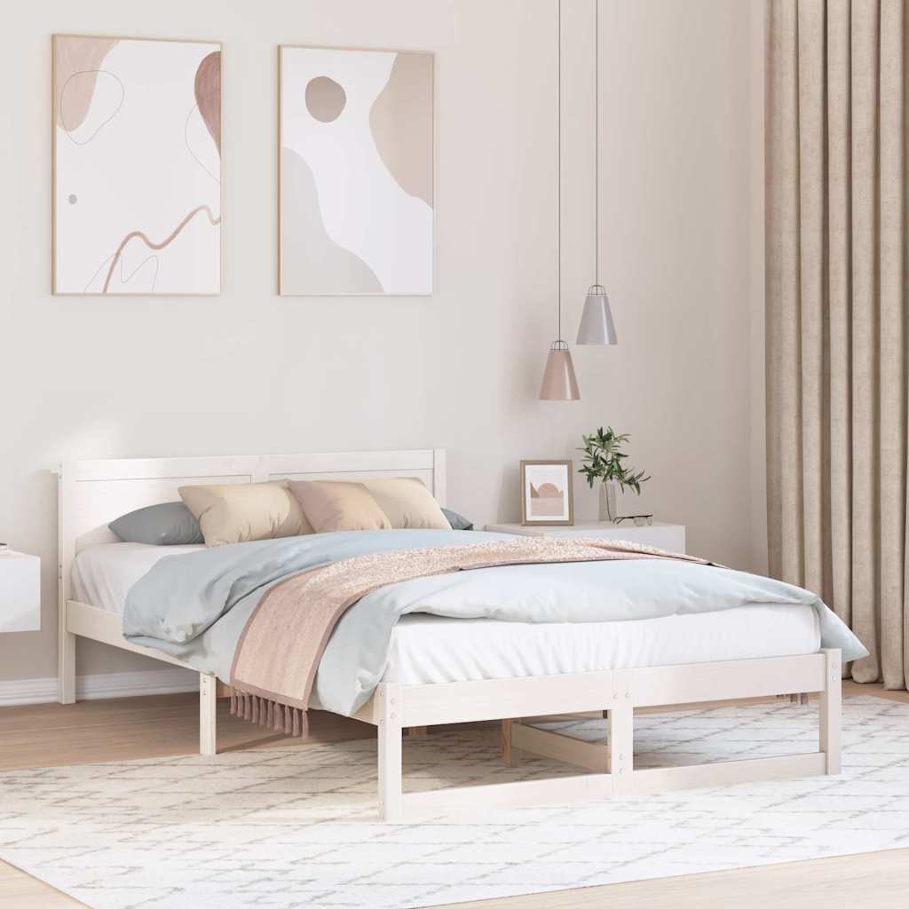 Bed Frame with Headboard White 120 x 200 cm Solid Pine Wood
