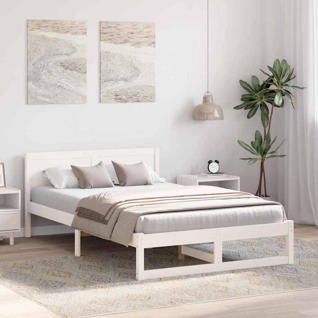Bed Frame with Headboard White 120 x 200 cm Solid Pine Wood