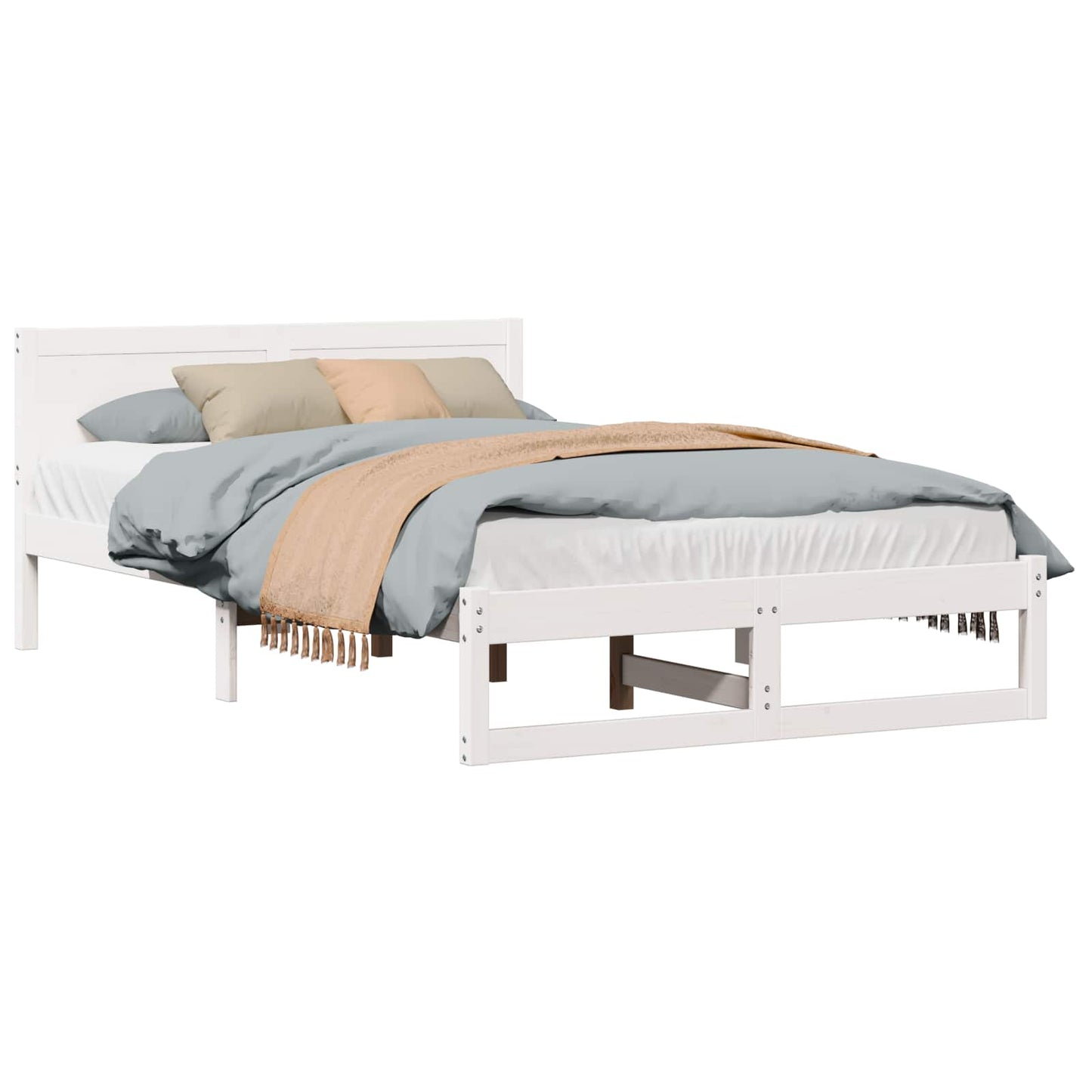 Bed Frame with Headboard White 120 x 200 cm Solid Pine Wood