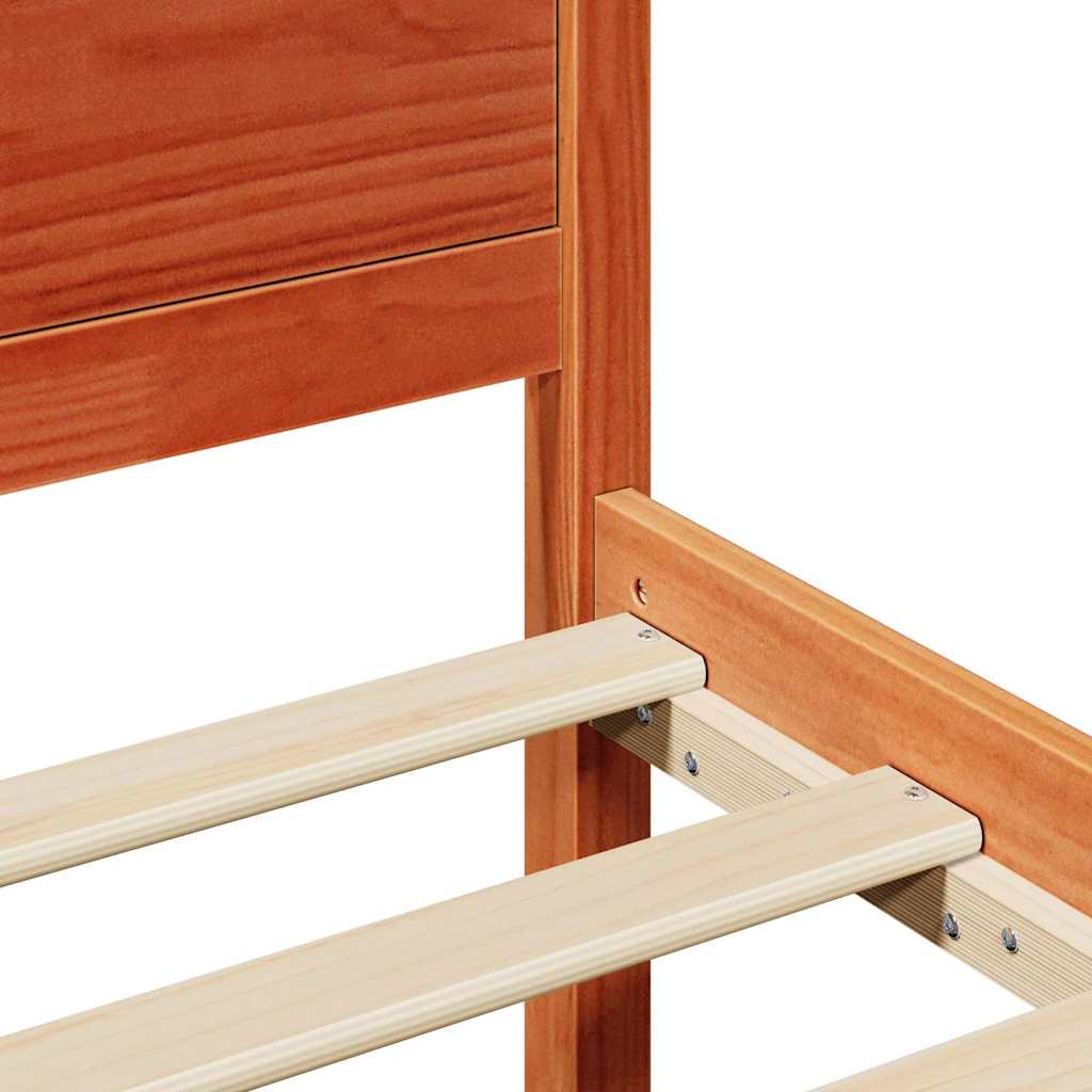 Bed Frame with Headboard Wax Brown 120 x 200 cm Solid Pine Wood