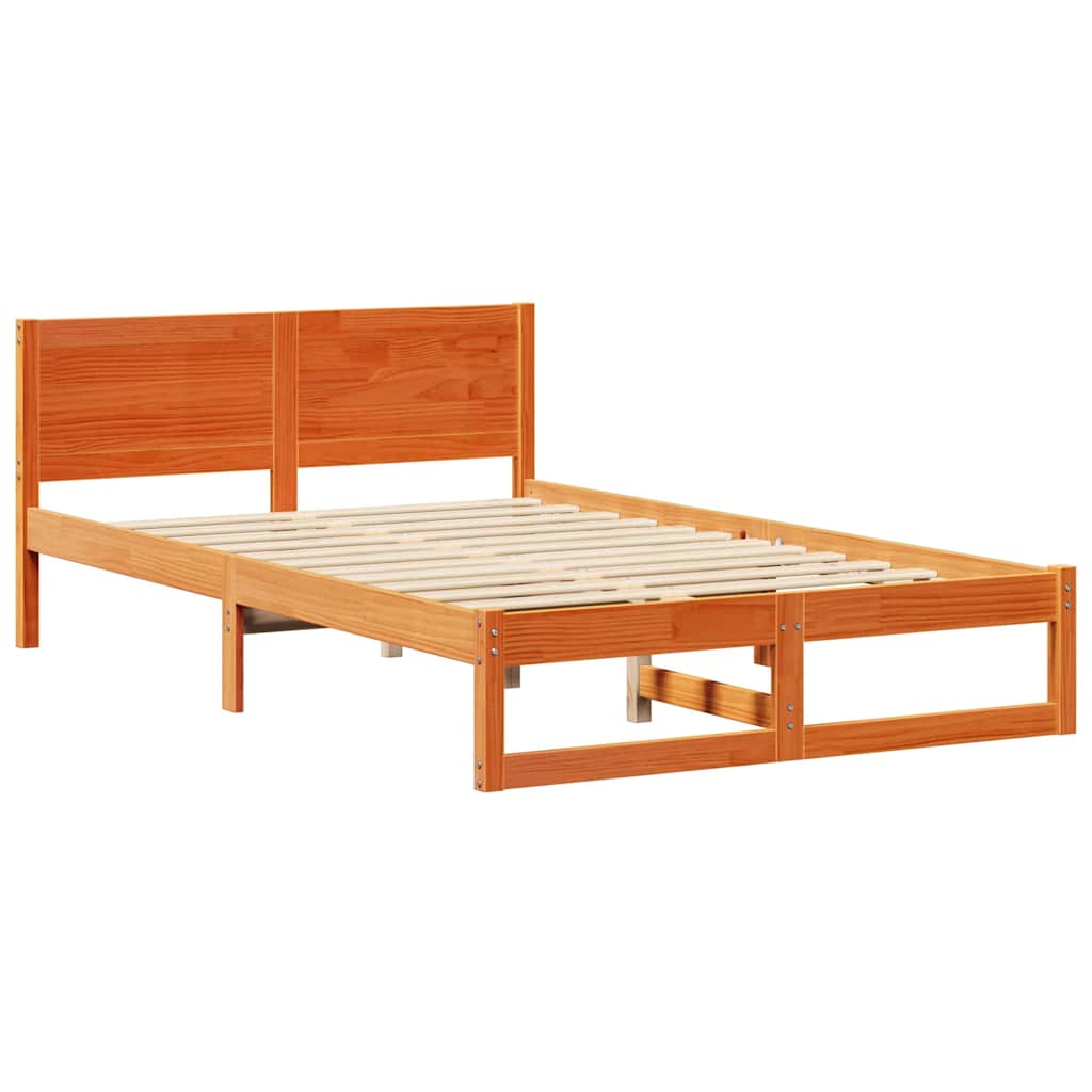 Bed Frame with Headboard Wax Brown 120 x 200 cm Solid Pine Wood