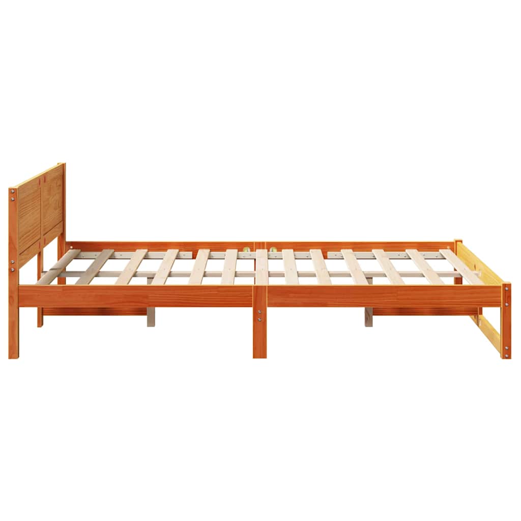 Bed Frame with Headboard Wax Brown 140 x 190 cm Solid Pine Wood