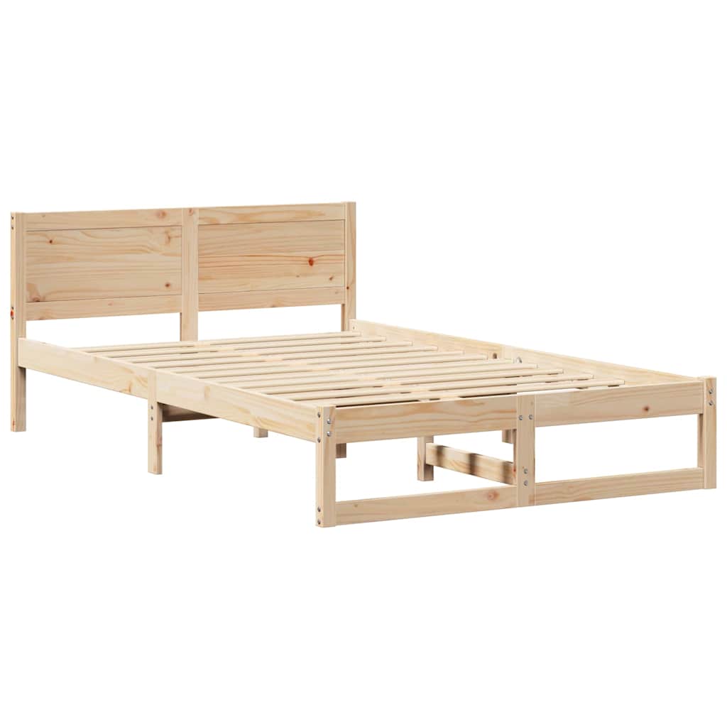 Bed Frame with Headboard Natural 135 x 190 cm Solid Pine Wood