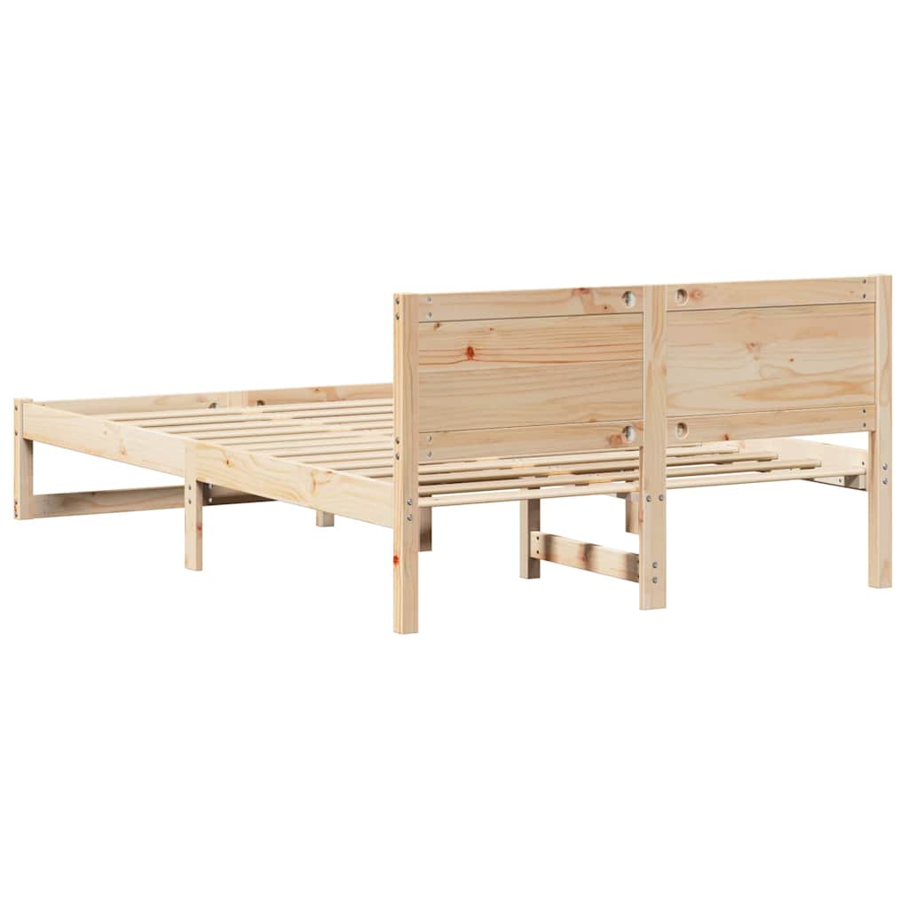 Bed Frame with Headboard Natural 135 x 190 cm Solid Pine Wood
