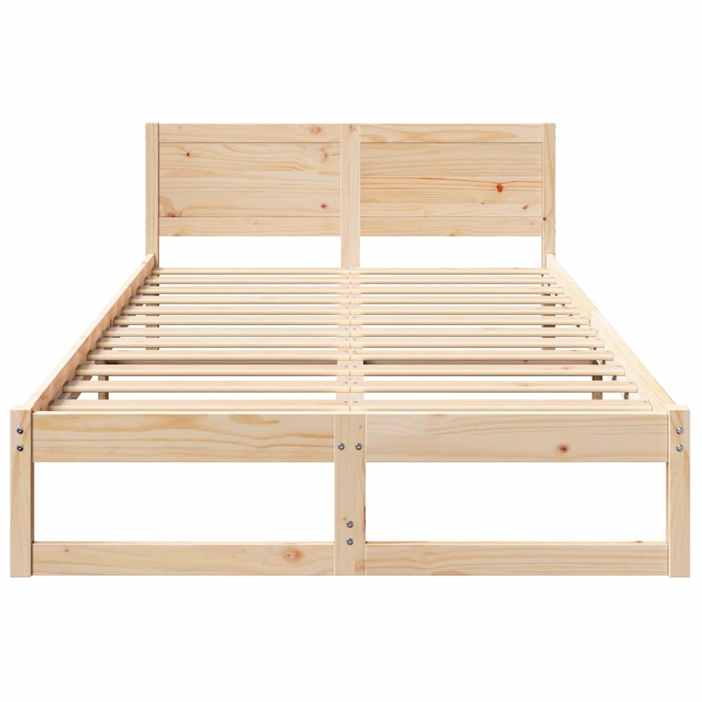 Bed Frame with Headboard Natural 135 x 190 cm Solid Pine Wood
