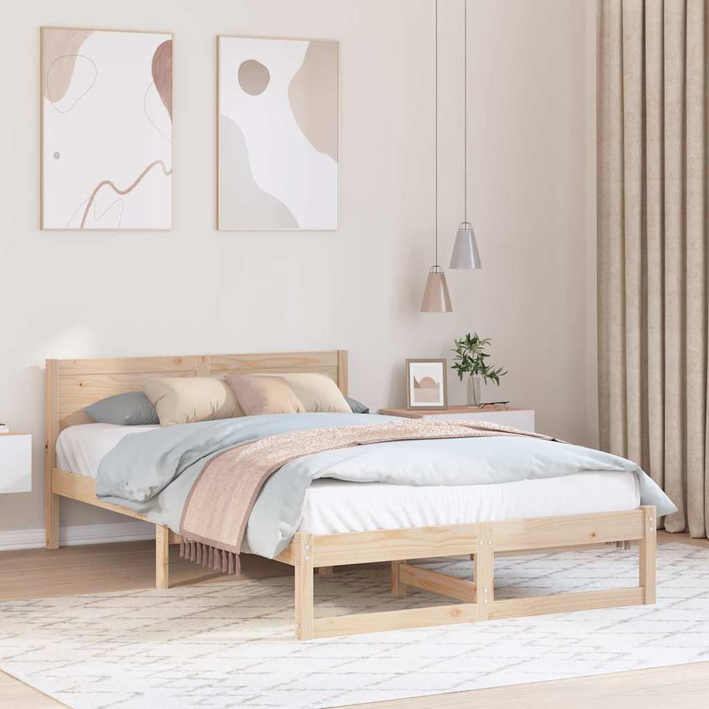 Bed Frame with Headboard Natural 120 x 190 cm Solid Pine Wood