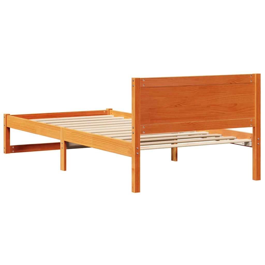 Bed Frame with Headboard Wax Brown 100 x 200 cm Solid Pine Wood