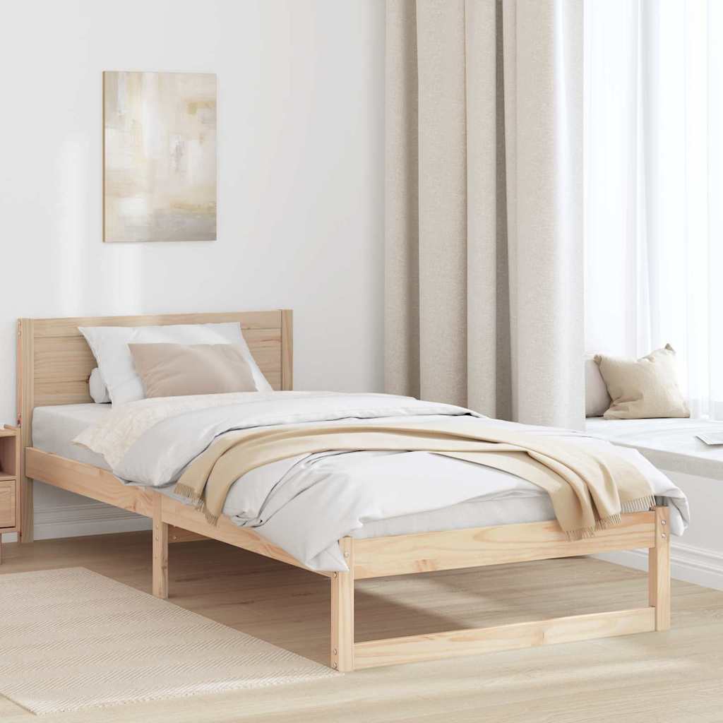 Bed Frame with Headboard Natural 90 x 200 cm Solid Pine Wood