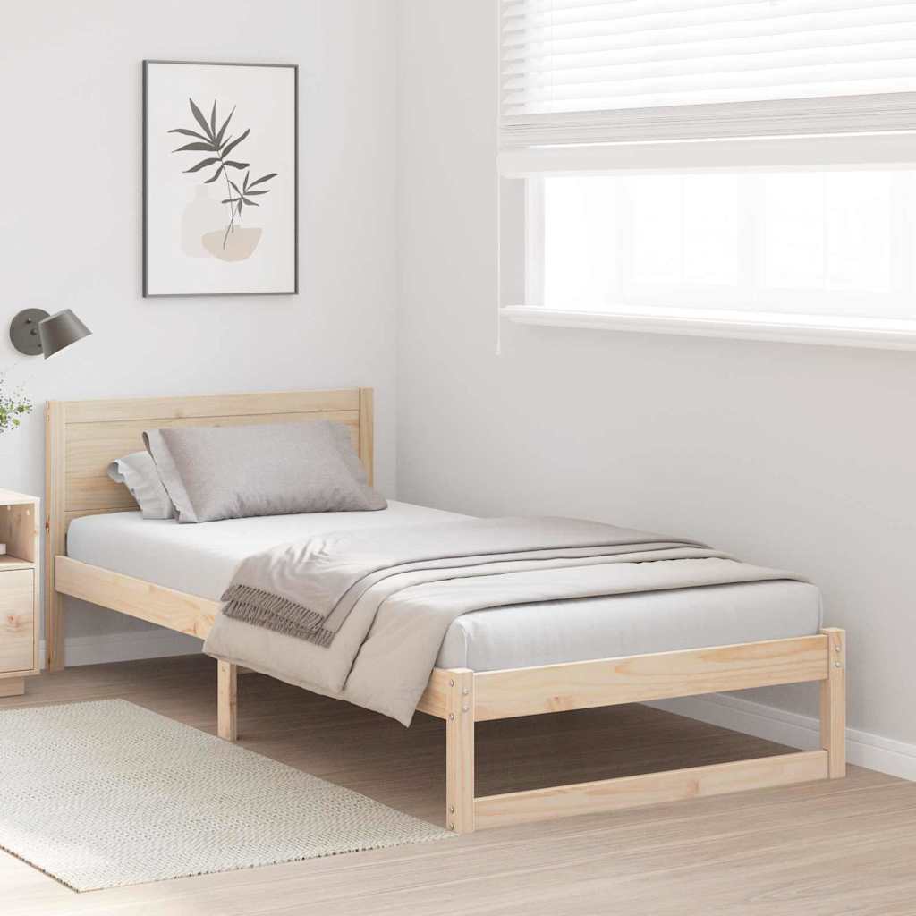 Bed Frame with Headboard Natural 90 x 200 cm Solid Pine Wood
