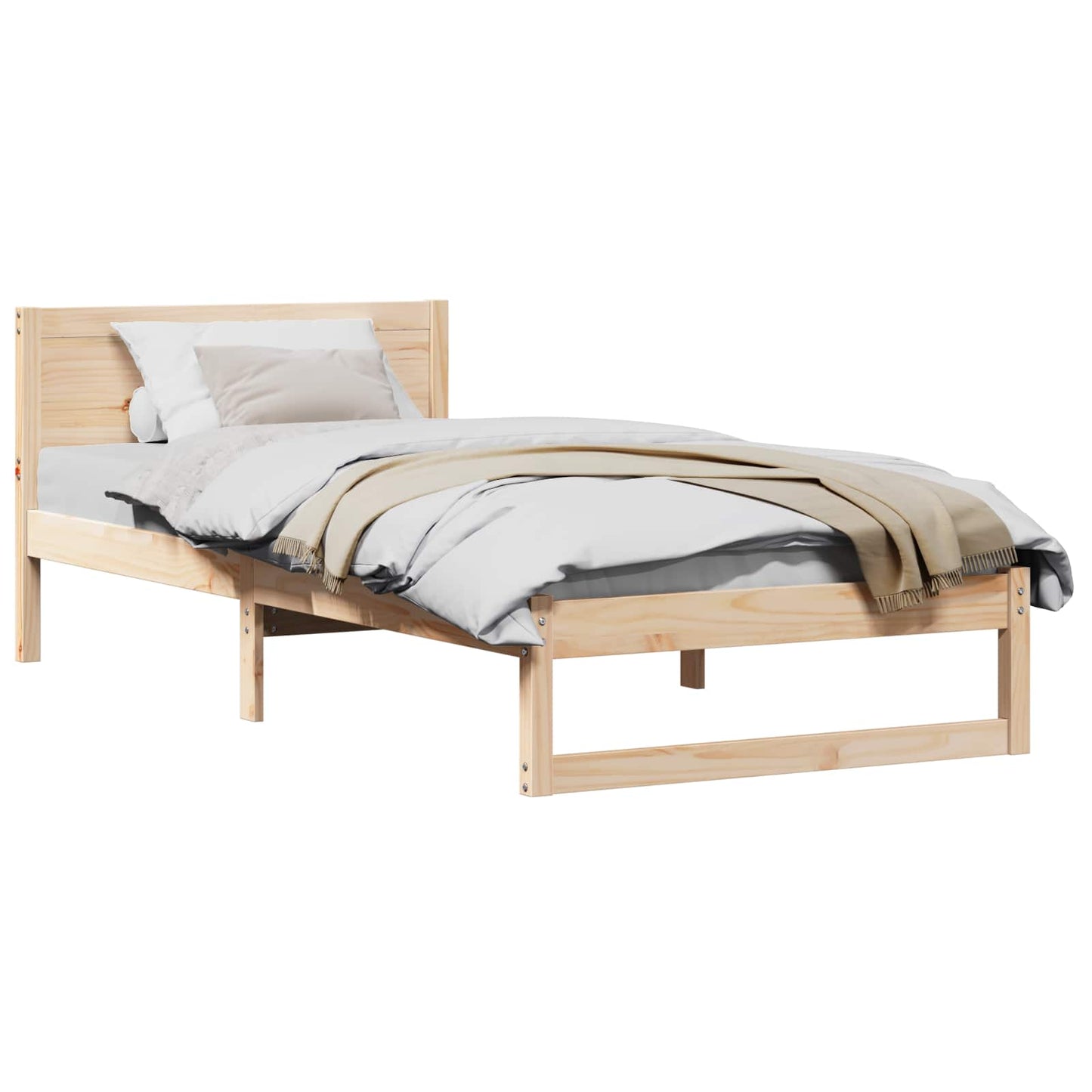 Bed Frame with Headboard Natural 90 x 200 cm Solid Pine Wood