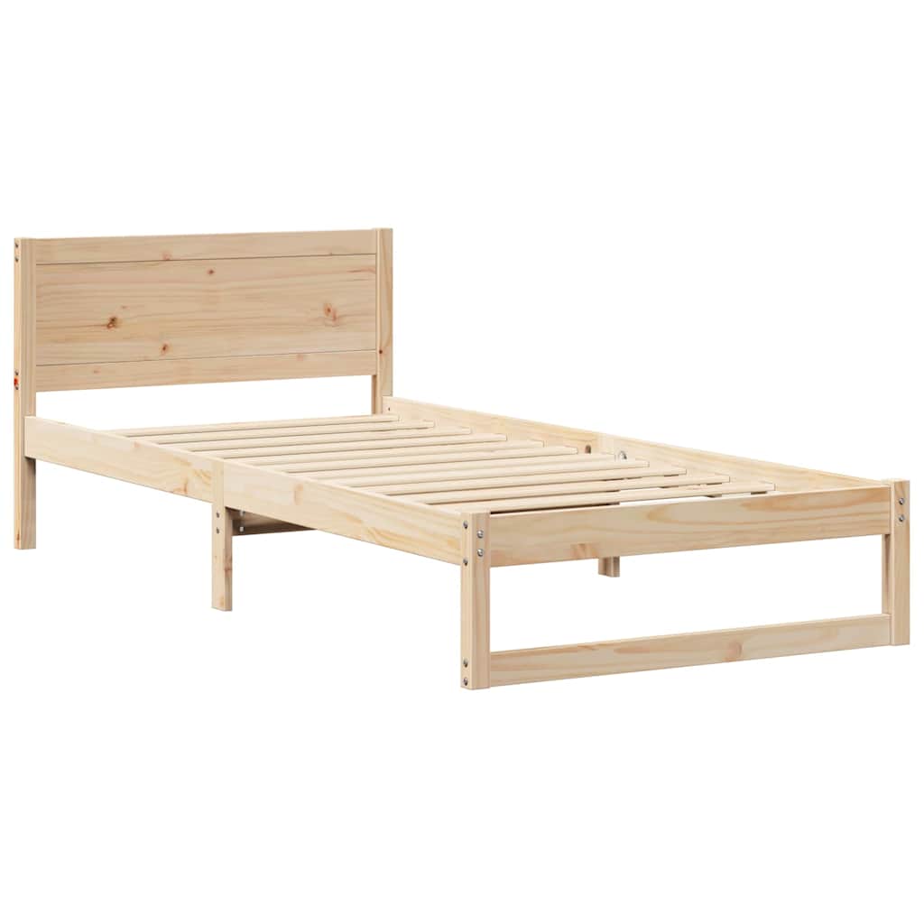 Bed Frame with Headboard Natural 90 x 200 cm Solid Pine Wood