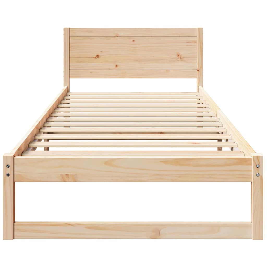 Bed Frame with Headboard Natural 90 x 200 cm Solid Pine Wood