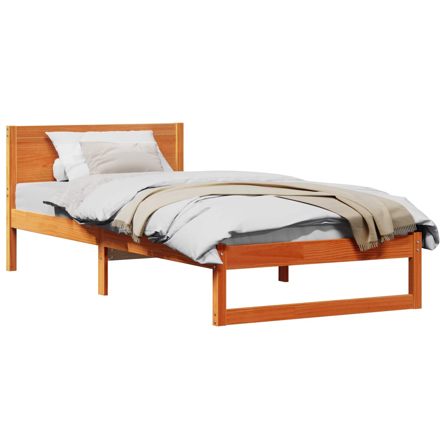 Bed Frame with Headboard Wax Brown 90 x 200 cm Solid Pine Wood
