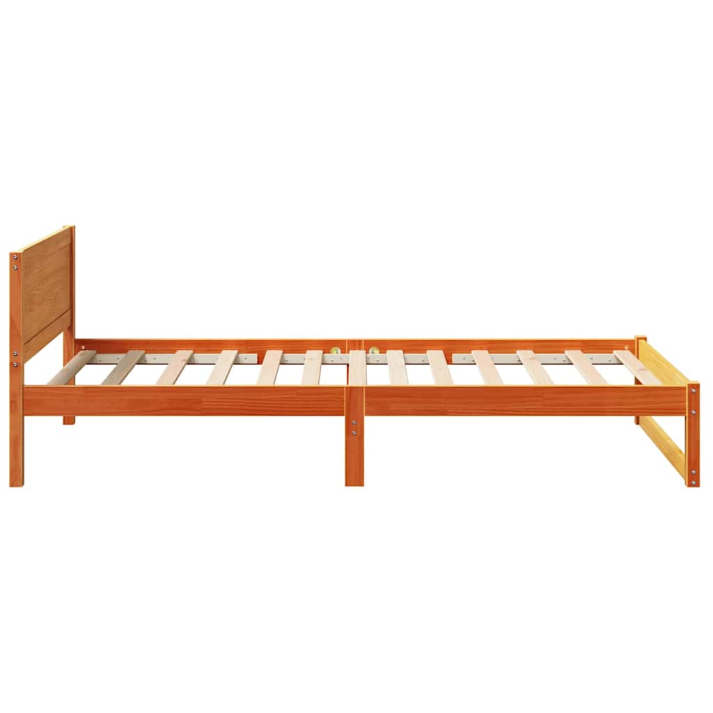 Bed Frame with Headboard Wax Brown 90 x 200 cm Solid Pine Wood