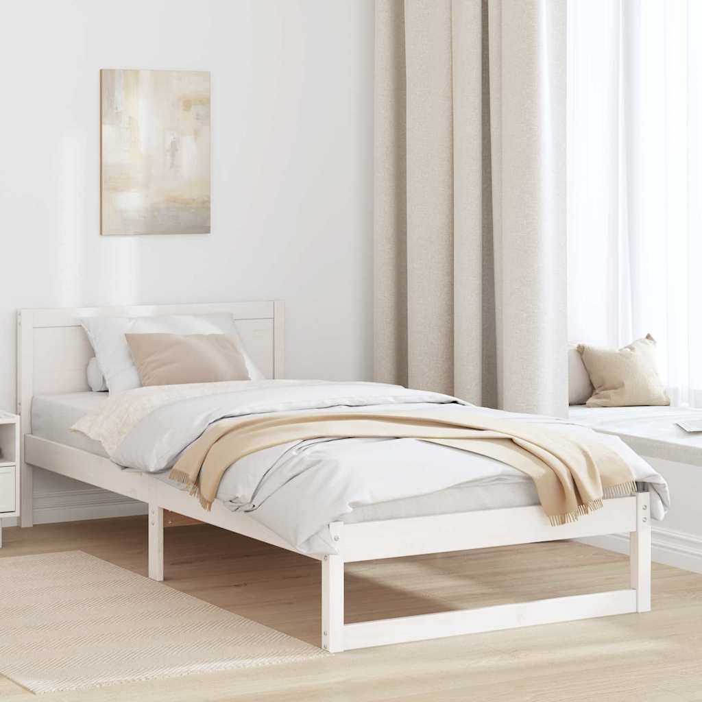 Bed Frame with Headboard White 90 x 190 cm Solid Pine Wood