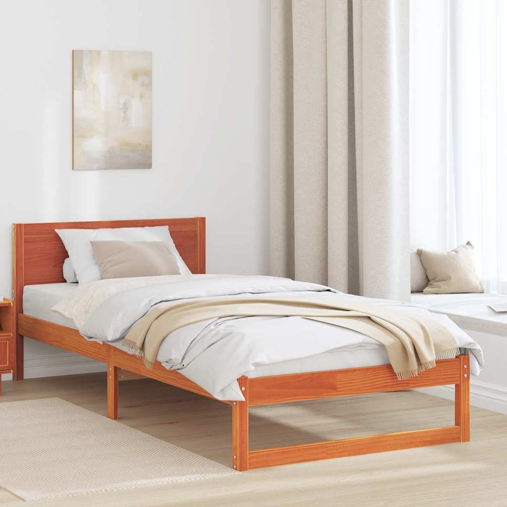 Bed Frame with Headboard Wax Brown 90 x 190 cm Solid Pine Wood