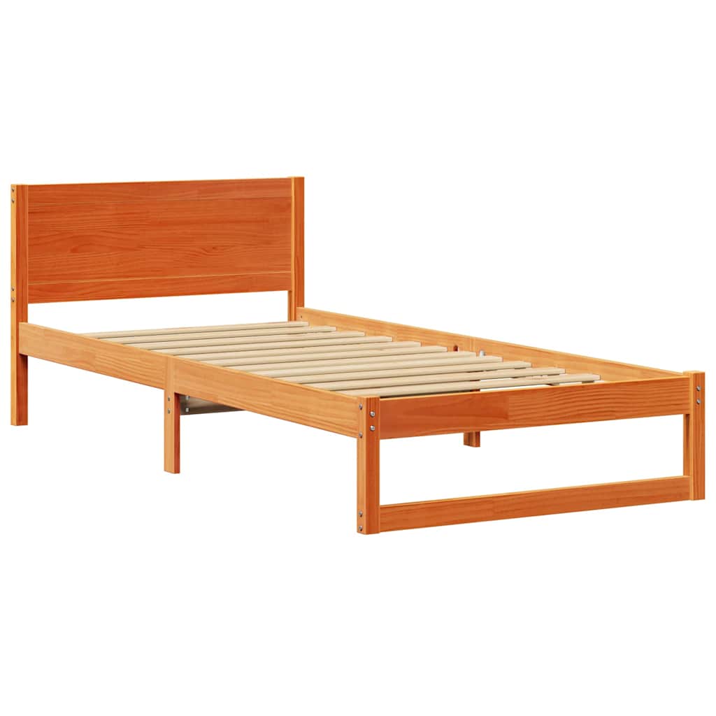 Bed Frame with Headboard Wax Brown 90 x 190 cm Solid Pine Wood