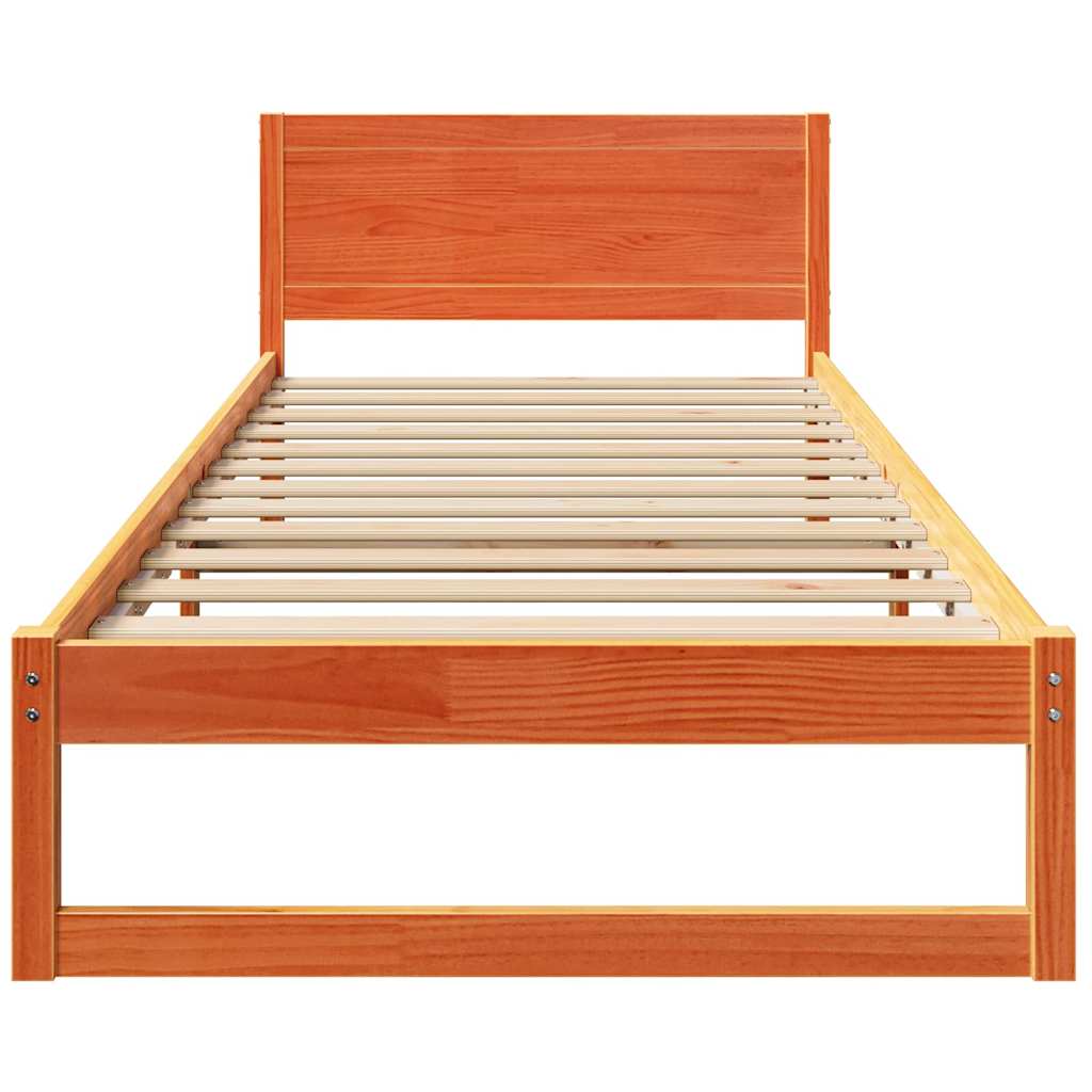 Bed Frame with Headboard Wax Brown 90 x 190 cm Solid Pine Wood