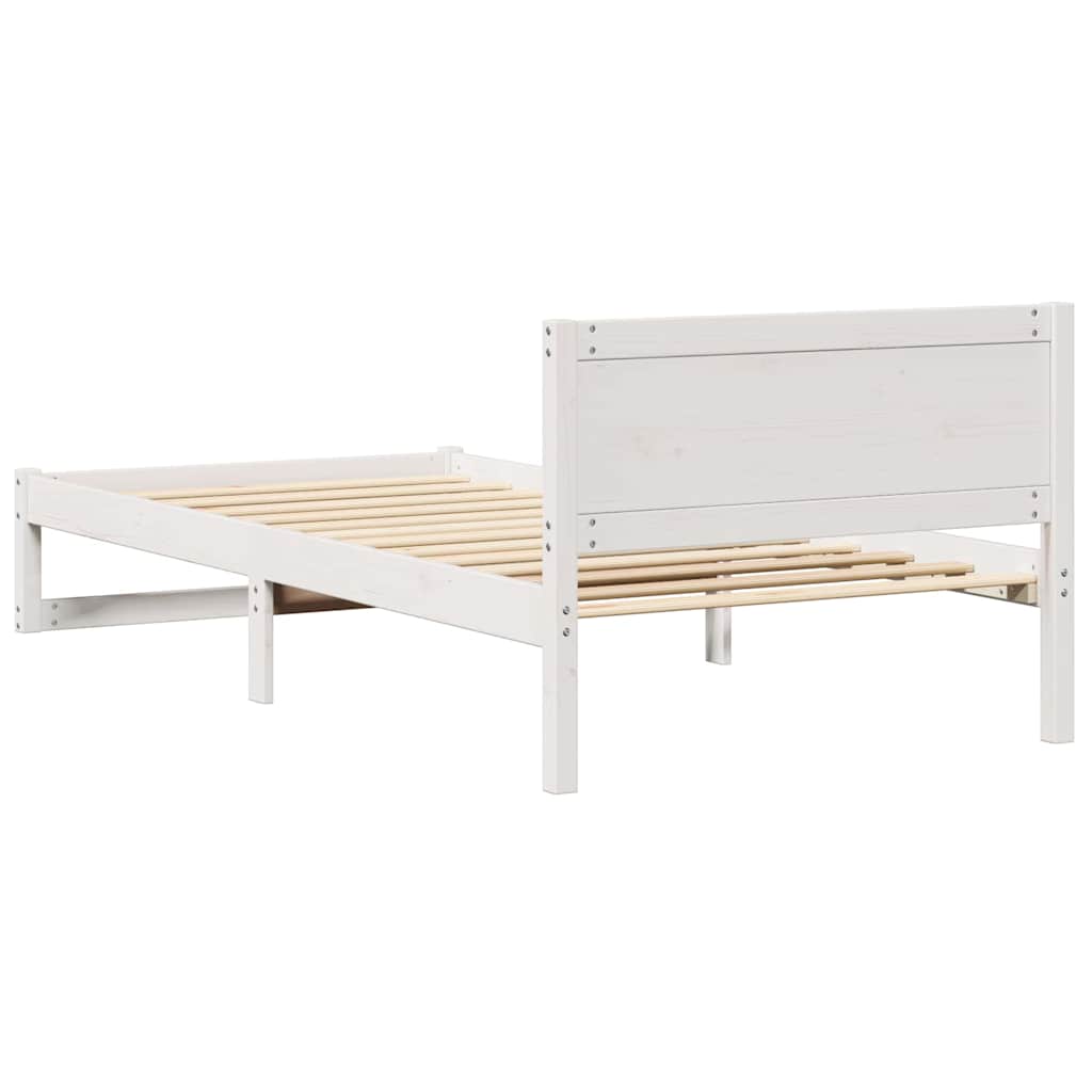 Bed Frame with Headboard White 75 x 190 cm Solid Pine Wood
