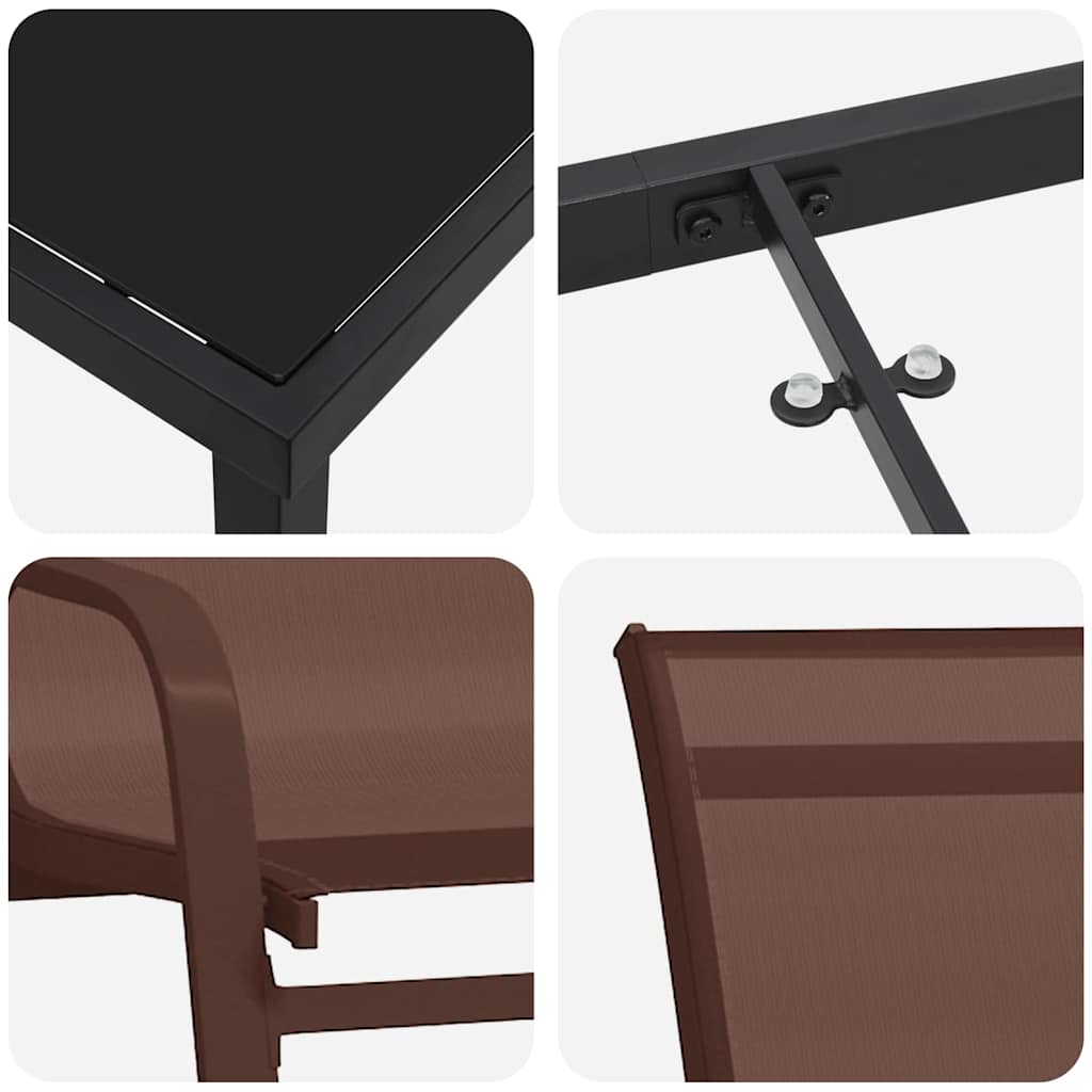 Garden Dining Set 3 pcs Brown and Black Powder-coated Steel