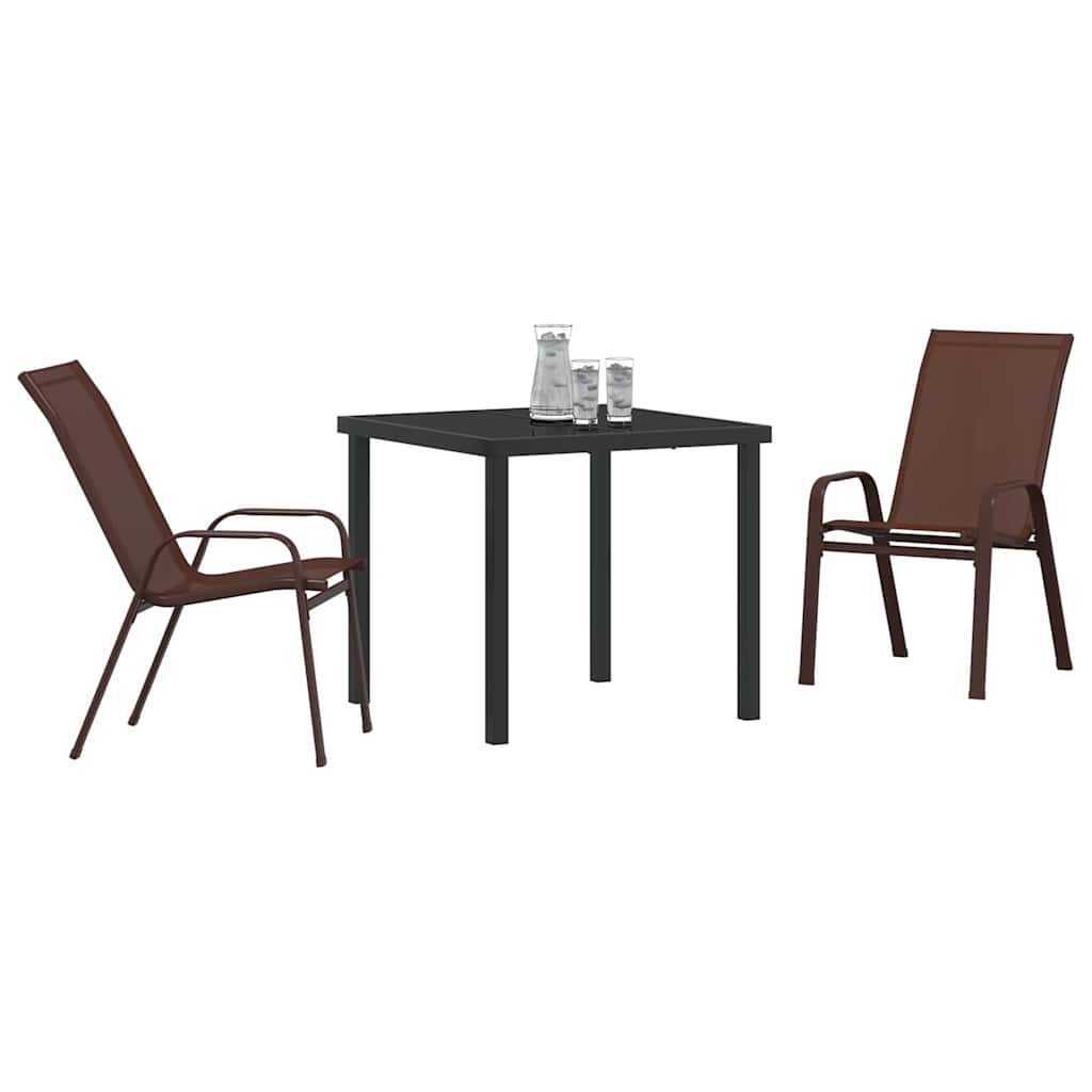Garden Dining Set 3 pcs Brown and Black Powder-coated Steel