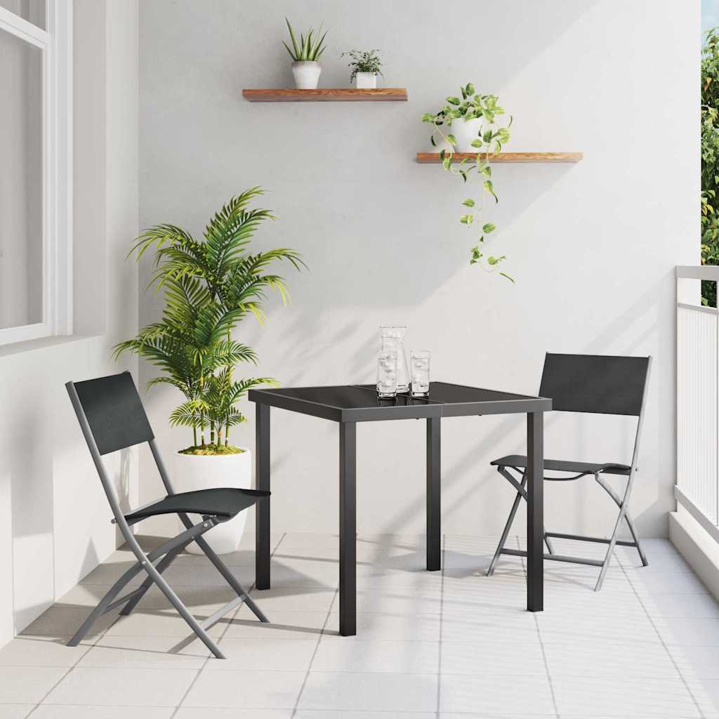 Garden Dining Set Folding 3 pcs Black Powder-Coated Steel