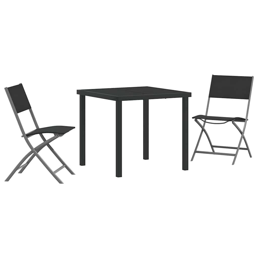 Garden Dining Set Folding 3 pcs Black Powder-Coated Steel