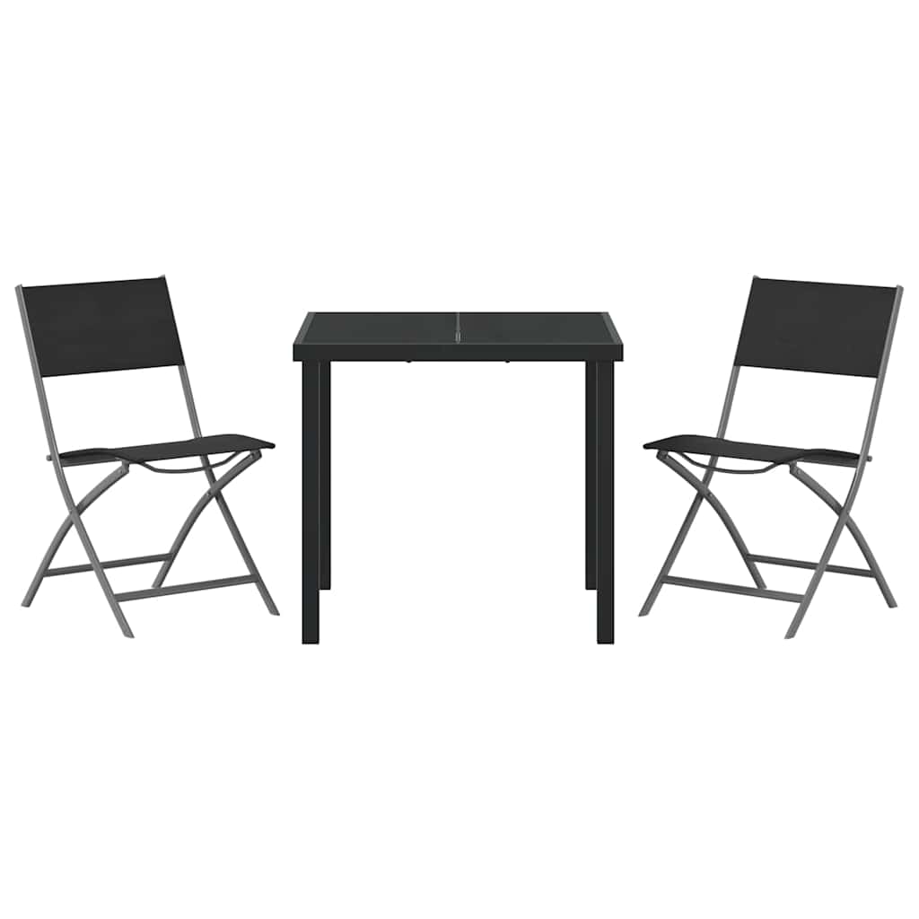 Garden Dining Set Folding 3 pcs Black Powder-Coated Steel