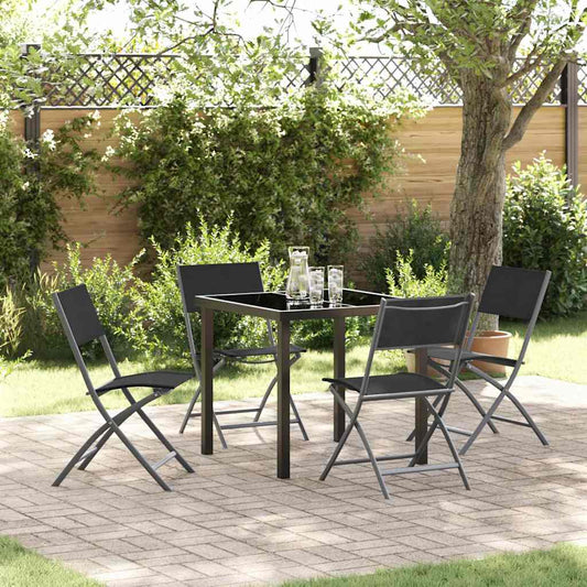 Garden Dining Set 5 pcs Black Powder-Coated Steel