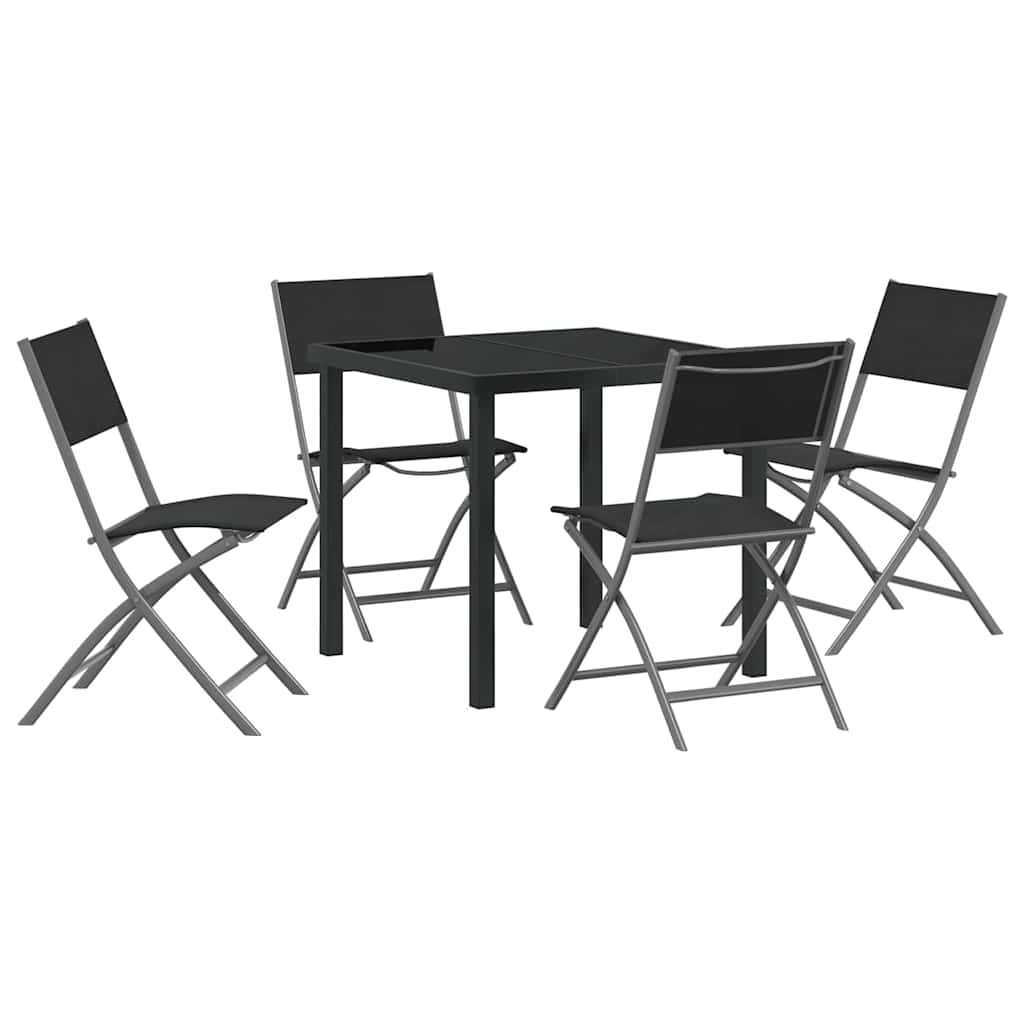Garden Dining Set Folding 5 pcs Black Powder-Coated Steel