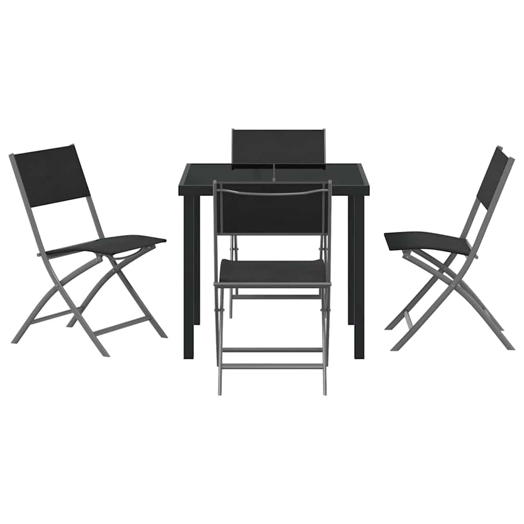 Garden Dining Set Folding 5 pcs Black Powder-Coated Steel