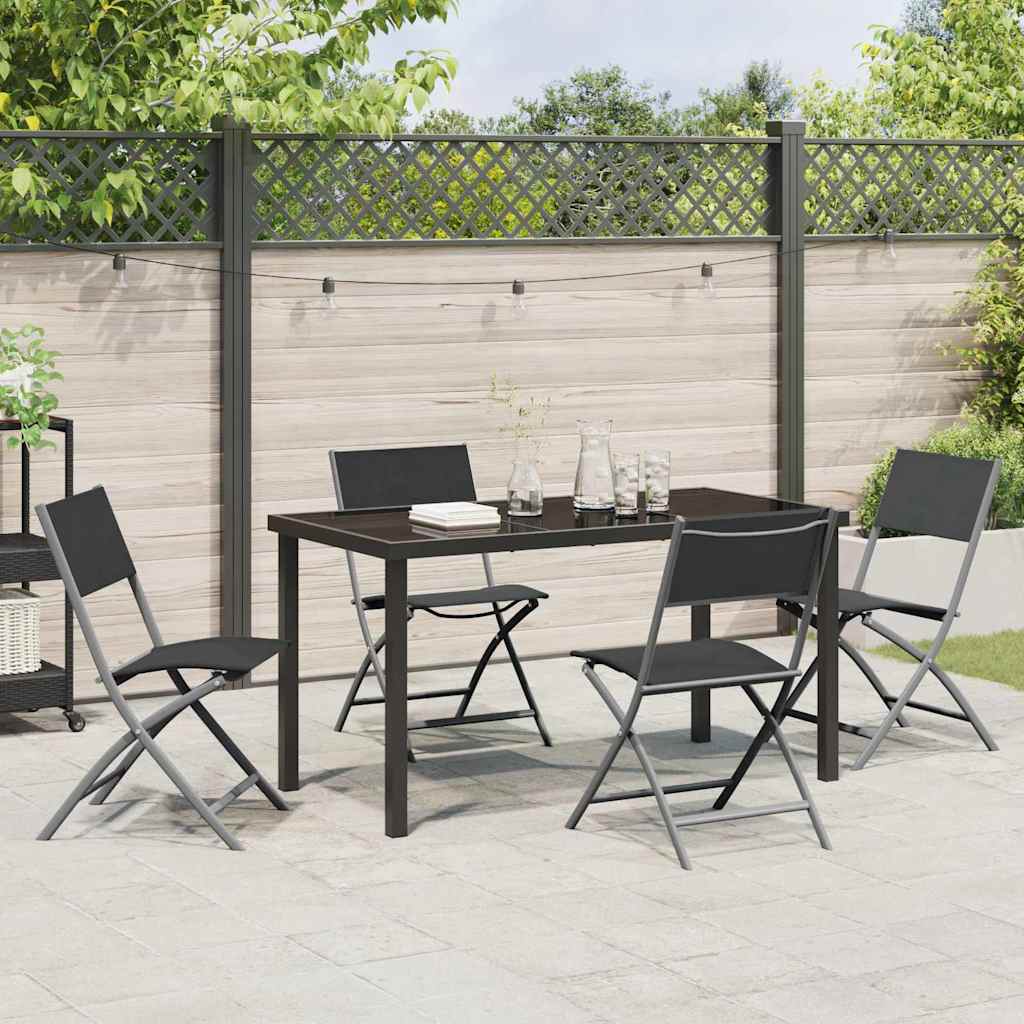 Garden Dining Set Folding 5 pcs Black Powder-Coated Steel