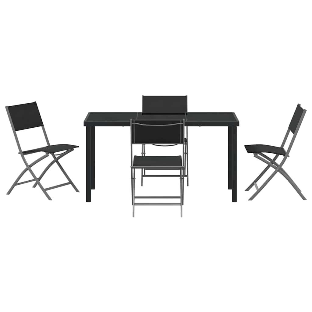 Garden Dining Set Folding 5 pcs Black Powder-Coated Steel