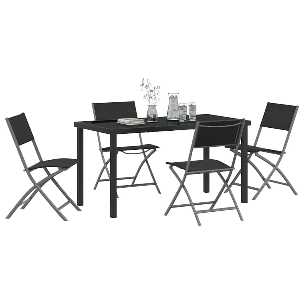 Garden Dining Set Folding 5 pcs Black Powder-Coated Steel
