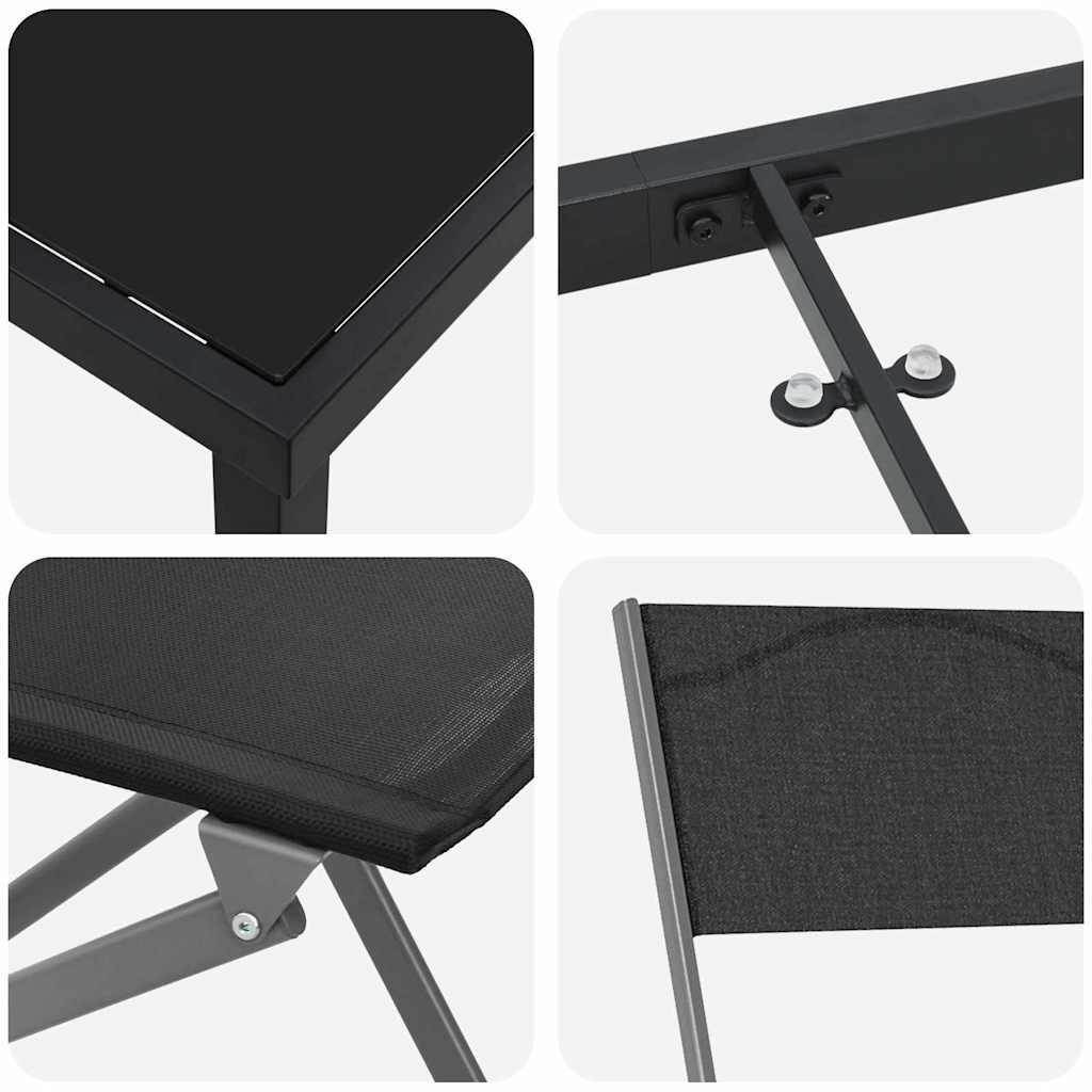 Garden Dining Set Folding 7 pcs Black Powder-Coated Steel