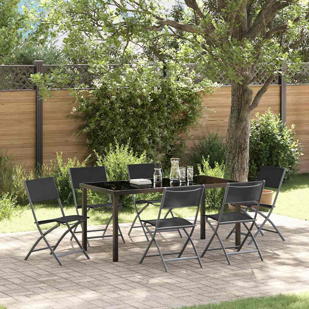 Garden Dining Set Folding 7 pcs Black Powder-Coated Steel
