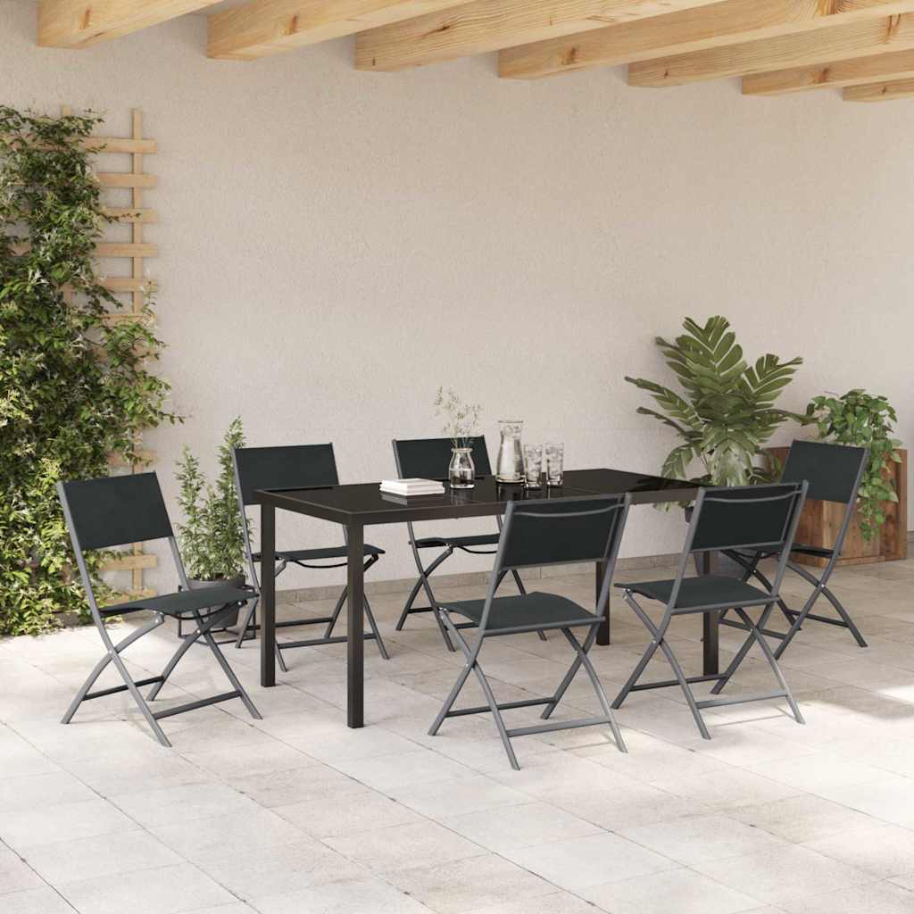 Garden Dining Set Folding 7 pcs Black Powder-Coated Steel