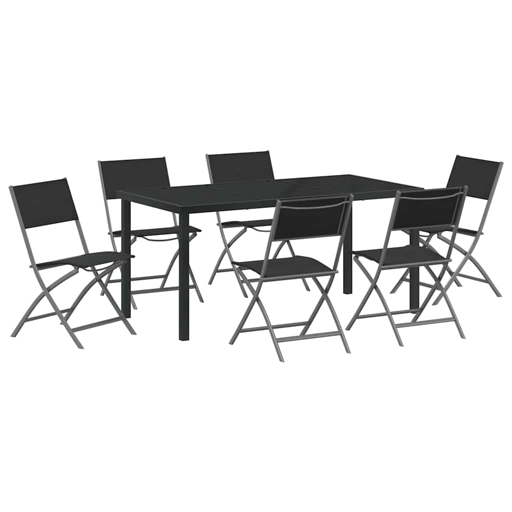Garden Dining Set Folding 7 pcs Black Powder-Coated Steel