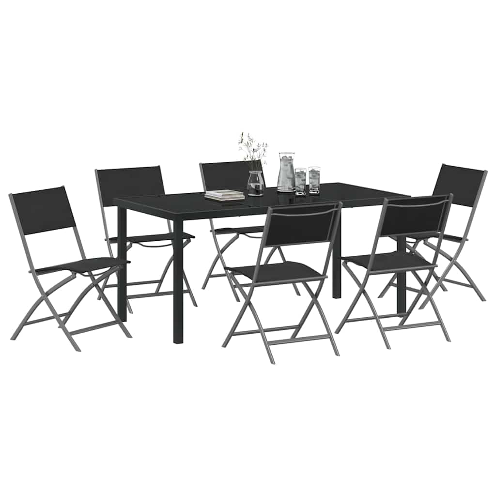 Garden Dining Set Folding 7 pcs Black Powder-Coated Steel