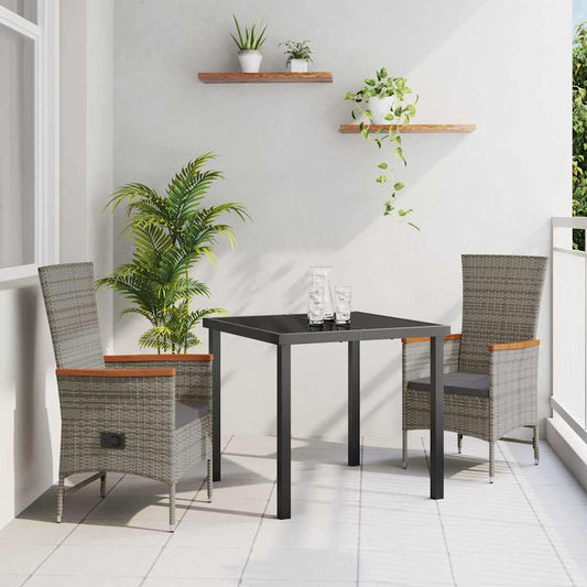 Garden Dining Set 3 pcs Grey Poly Rattan