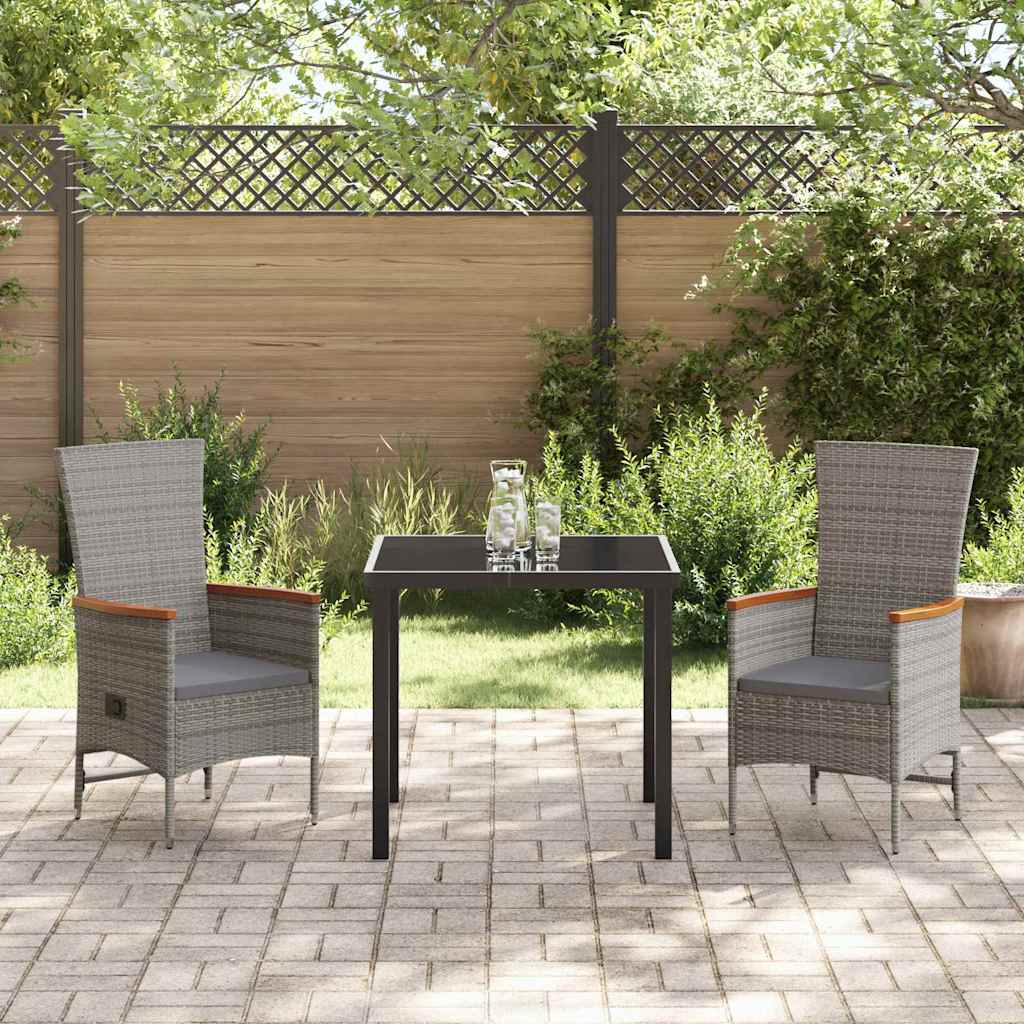 Garden Dining Set with Cushion 3 pcs Grey Poly Rattan
