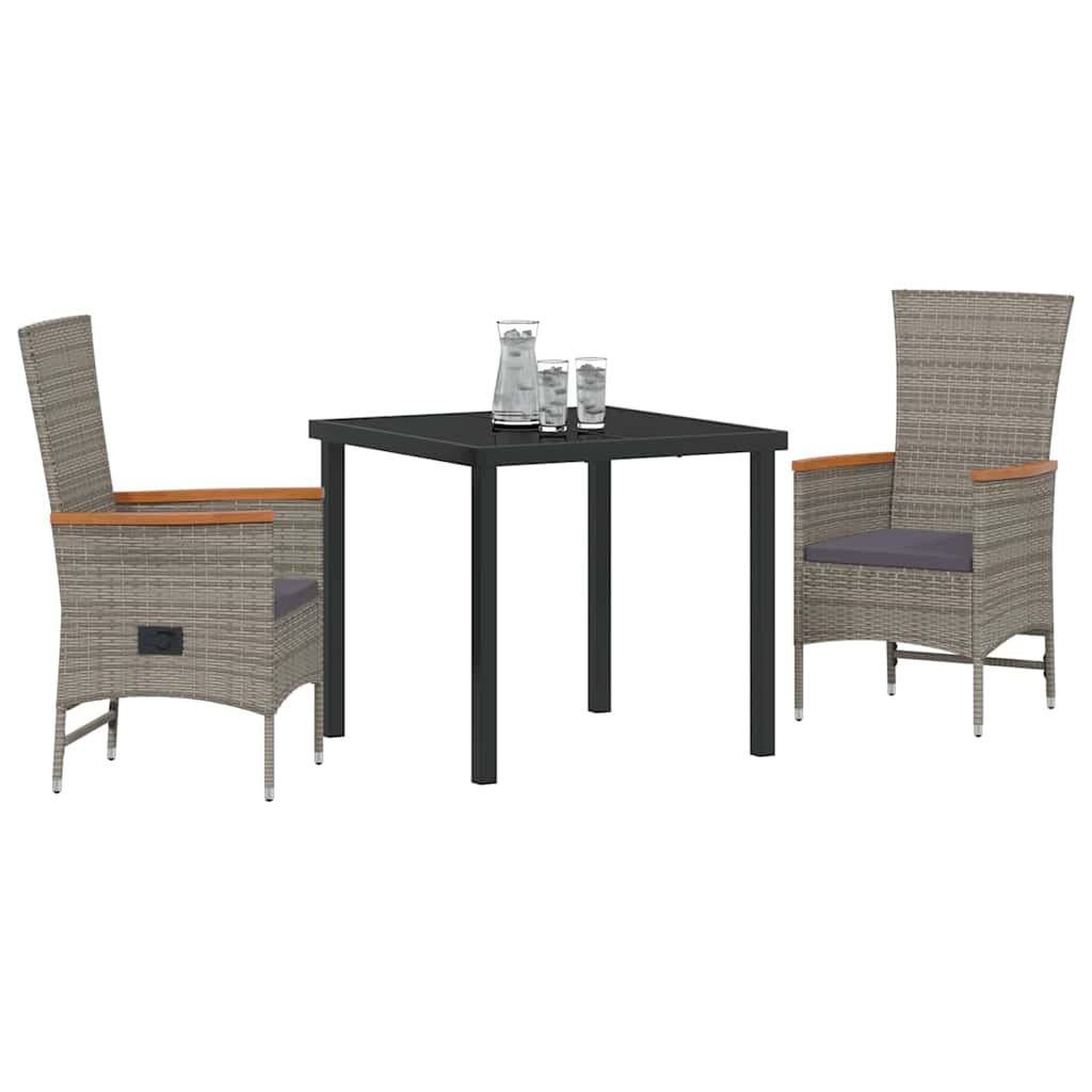 Garden Dining Set with Cushion 3 pcs Grey Poly Rattan