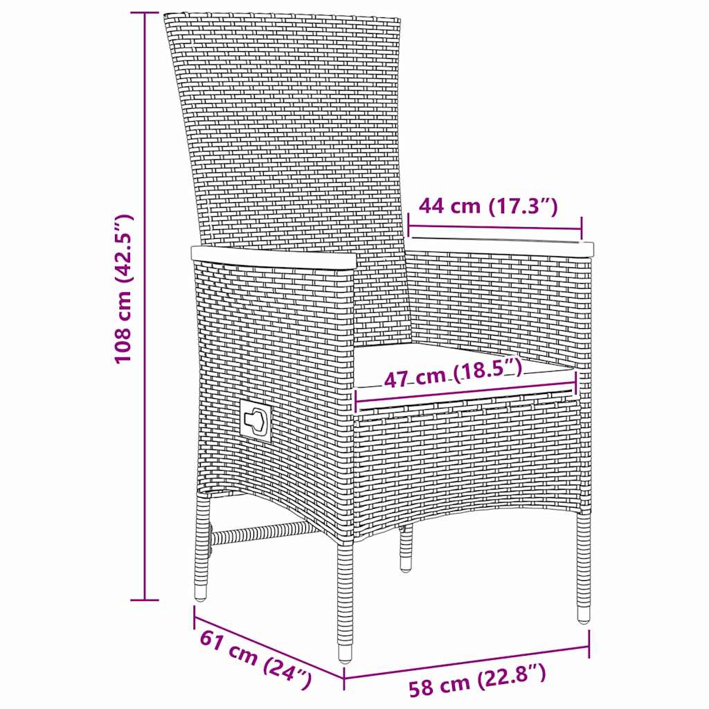Garden Dining Set with Cushion 3 pcs Grey Poly Rattan