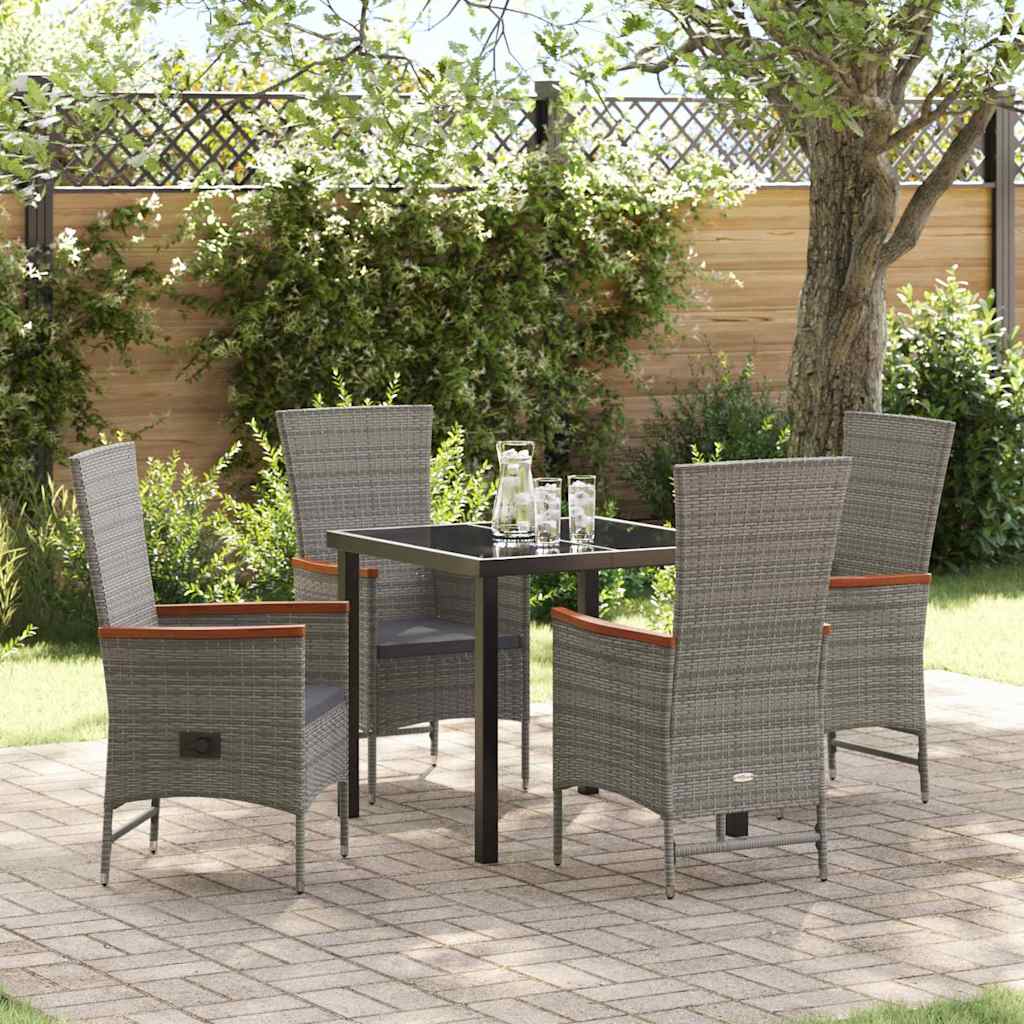 Garden Dining Set with Cushion 5 pcs Grey Poly Rattan